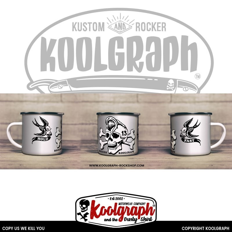 mug emaille vintage kustom kulture koolgraph skull rocker