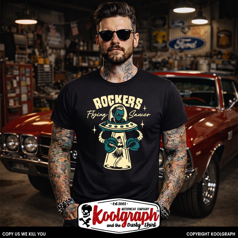 tshirt koolgraph kustom kulture rockabilly cafe race hot rod flying saucer