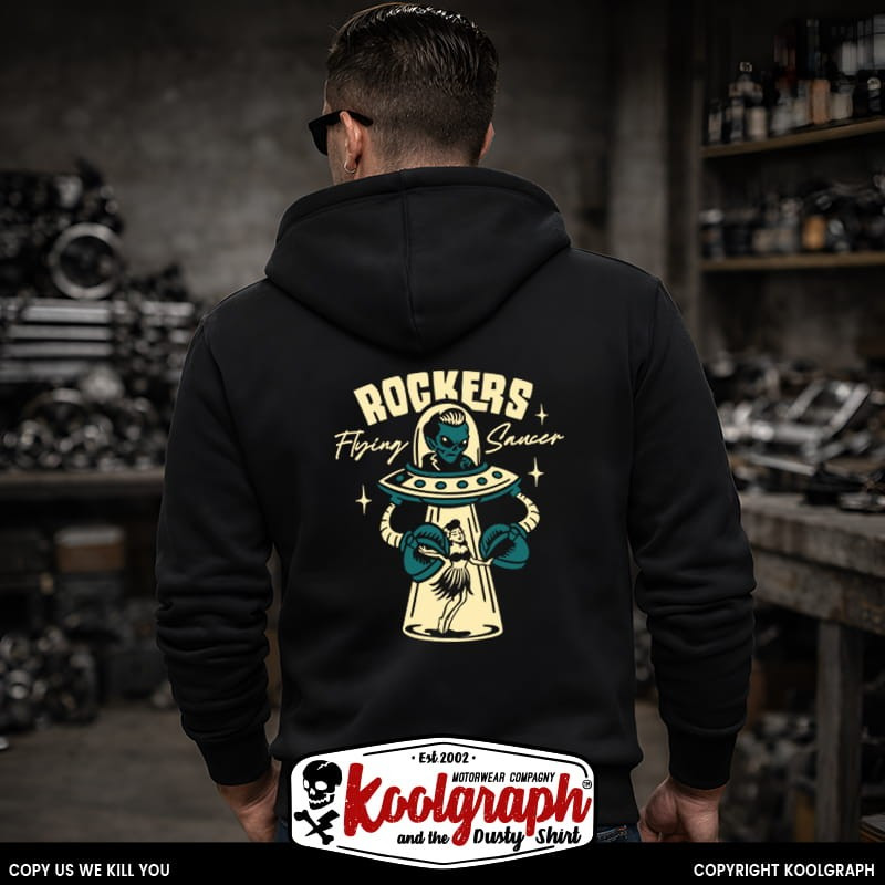 une veste capuche zippée koolgraph kustom kulture rockabilly cafe race hot rod flying saucer
