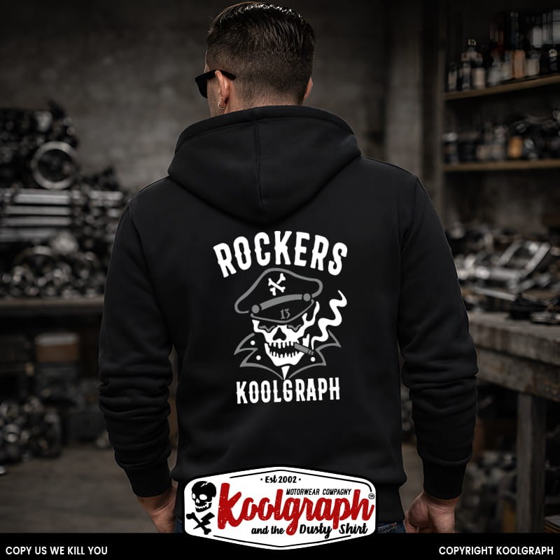 une veste capuche zippée koolgraph kustom kulture rockabilly cafe race hot rod SKULL ROCKER TATTOO ART