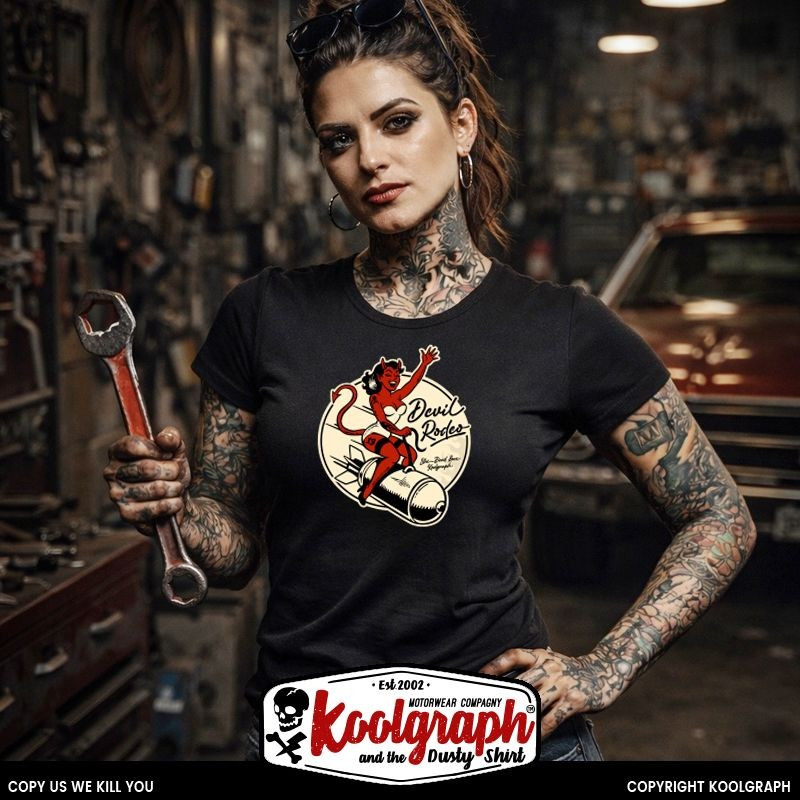 kustom kulture rockabilly tshirt femme koolgraph old school skull Born Bad devil rodeo pinup