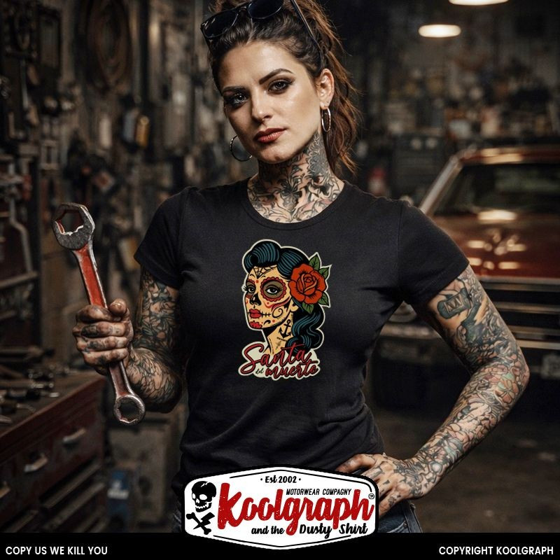 kustom kulture rockabilly tshirt femme koolgraph pin up devil diablesse santa muerte