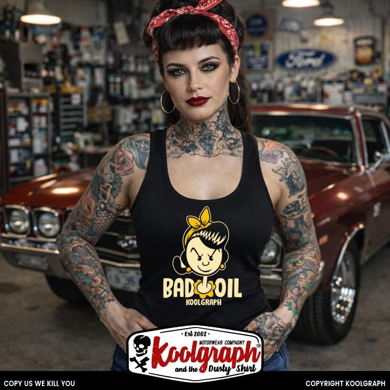 débardeur kustom kulture rockabilly tshirt femme koolgraph  Lucky Kat Olive Bad Oil