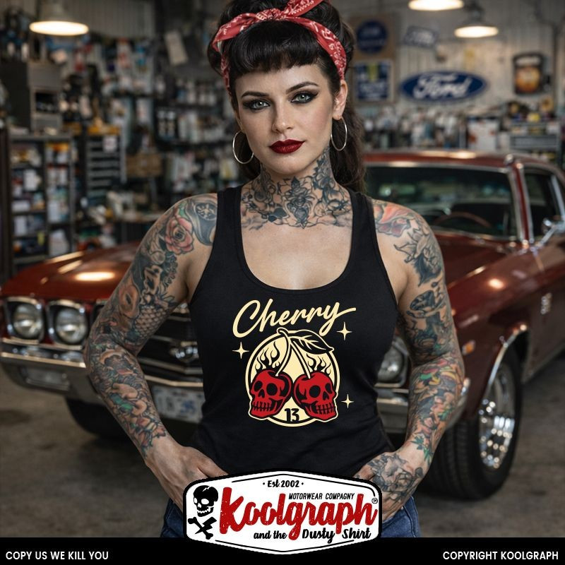 débardeur kustom kulture rockabilly tshirt femme koolgraph  cherry lucky dice