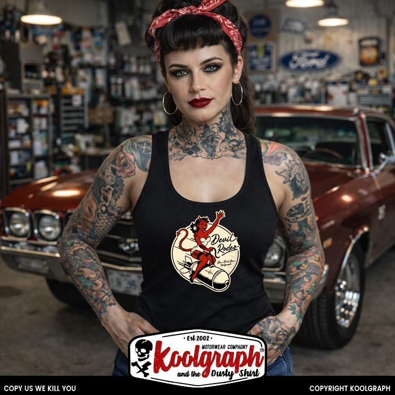 débardeur kustom kulture rockabilly tshirt femme koolgraph old school skull Born Bad devil rodeo pinup
