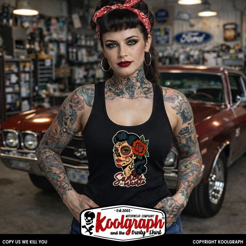 debardeur kustom kulture rockabilly tshirt femme koolgraph pin up devil santa muerte