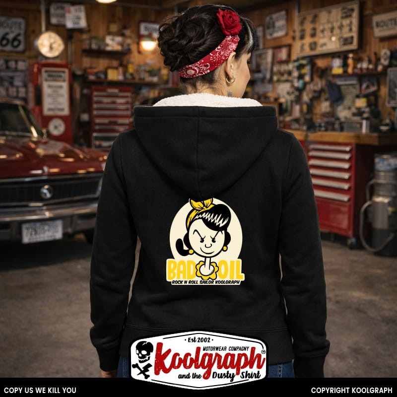 une veste capuche  sherpa kustom kulture rockabilly tshirt femme koolgraph  Lucky Olive Bad Oil
