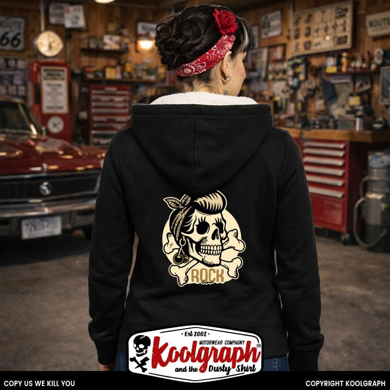 une veste capuche  sherpa kustom kulture rockabilly tshirt femme koolgraph  cherry skull pinup