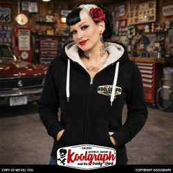 Veste Capuche zippée sherpa woody wood racer devil girl rockabilly et kustom kulture koolgraph