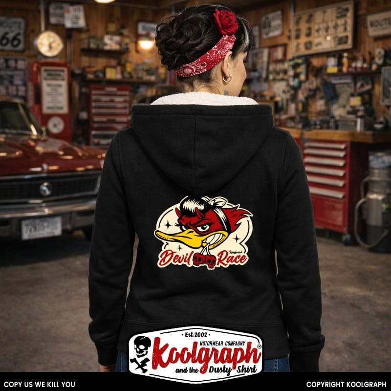 une veste capuche  sherpa kustom kulture rockabilly tshirt femme koolgraph  woody wood fucker girly
