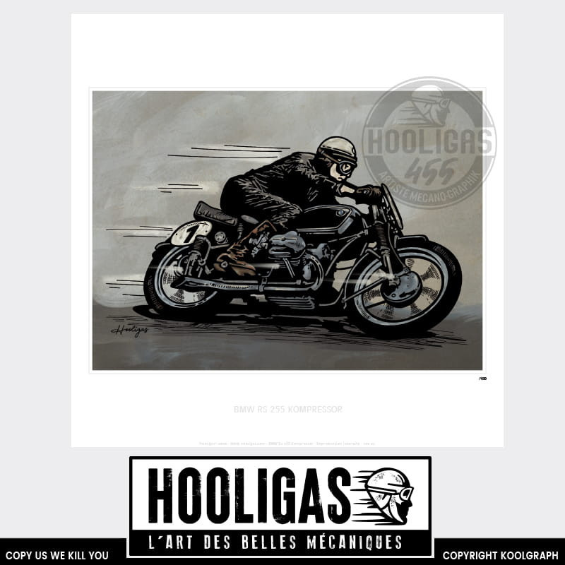 hooligas 455 reproductions signées art automobile moto artiste BMW rs 255 Kompressor