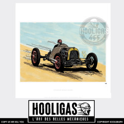 Cyclecar Race on Beach  hooligas 455 reproductions signées art automobile moto artiste  Affiche art
