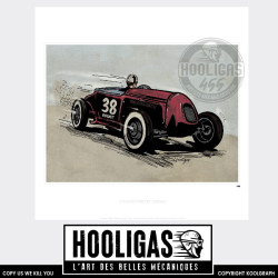 Cyclecar Rocket racer  hooligas 455 reproductions signées art automobile moto artiste  Affiche art