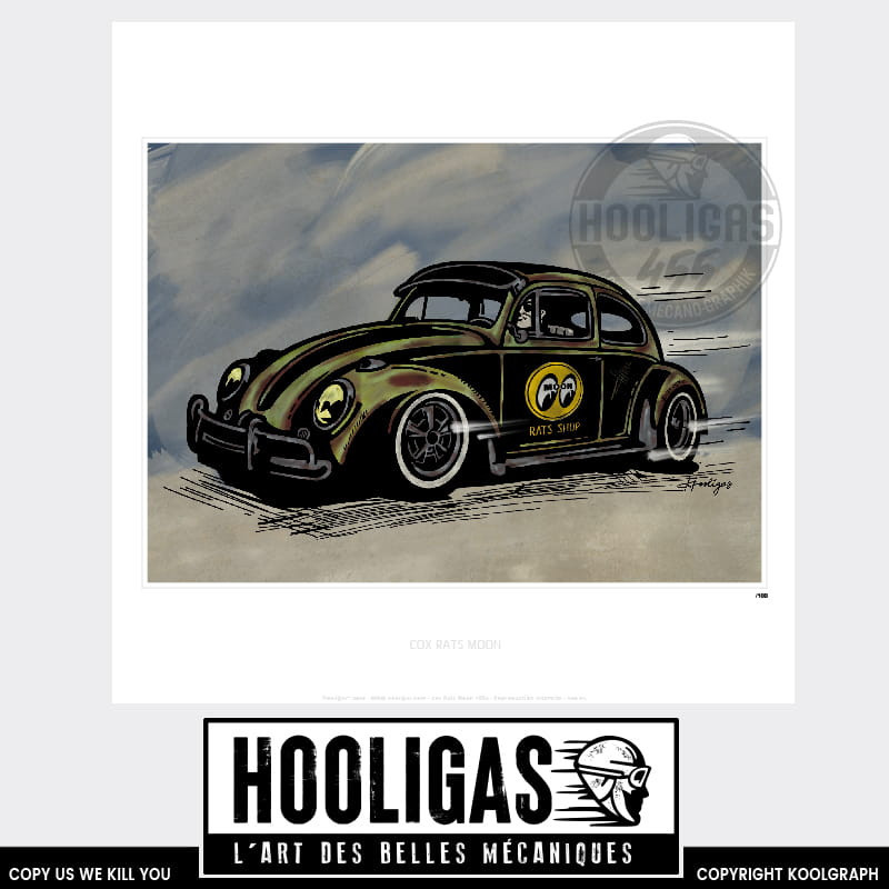 Rats Cox Mooneyes hooligas 455 reproductions signées art automobile moto artiste  Affiche art
