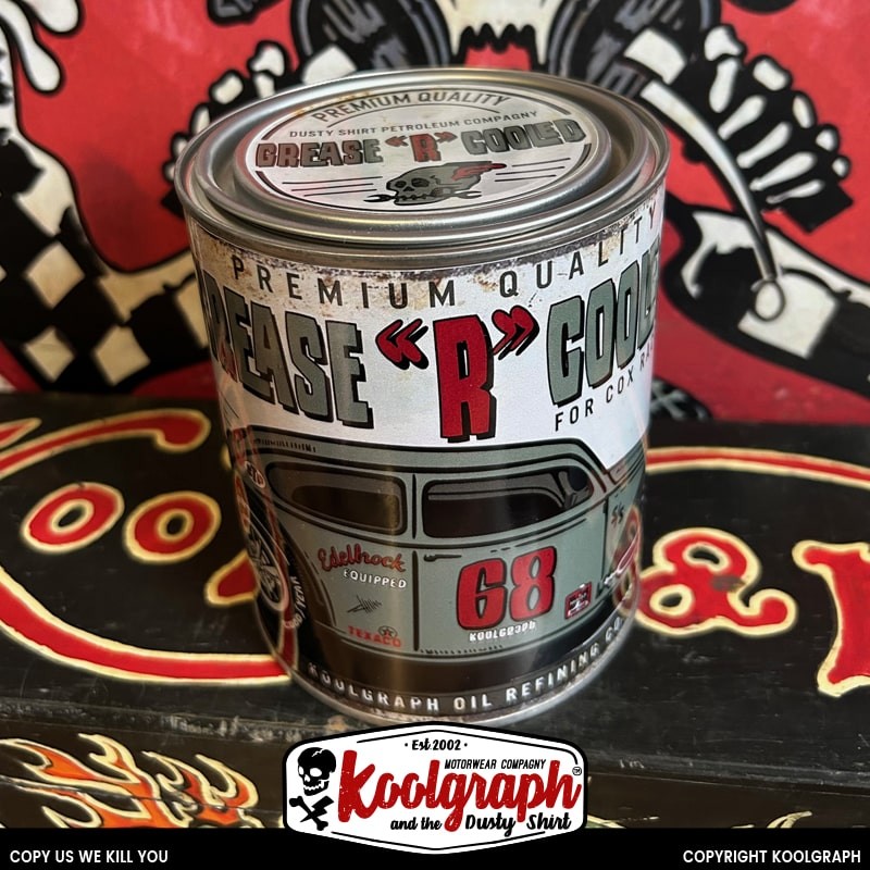 bidon vintage pot graisse kustom kulture koolgraph Dragster Cox