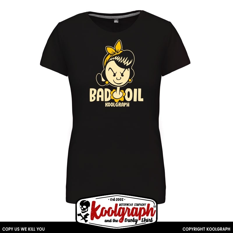 kustom kulture rockabilly tshirt femme koolgraph  Lucky Kat Olive Bad Oil